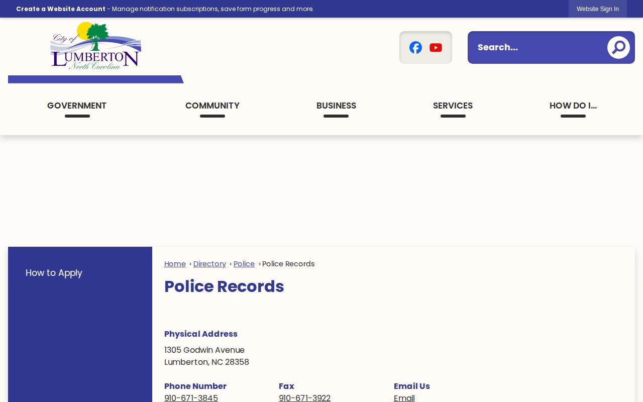 Lumberton Police records contact for Robeson County arrest records