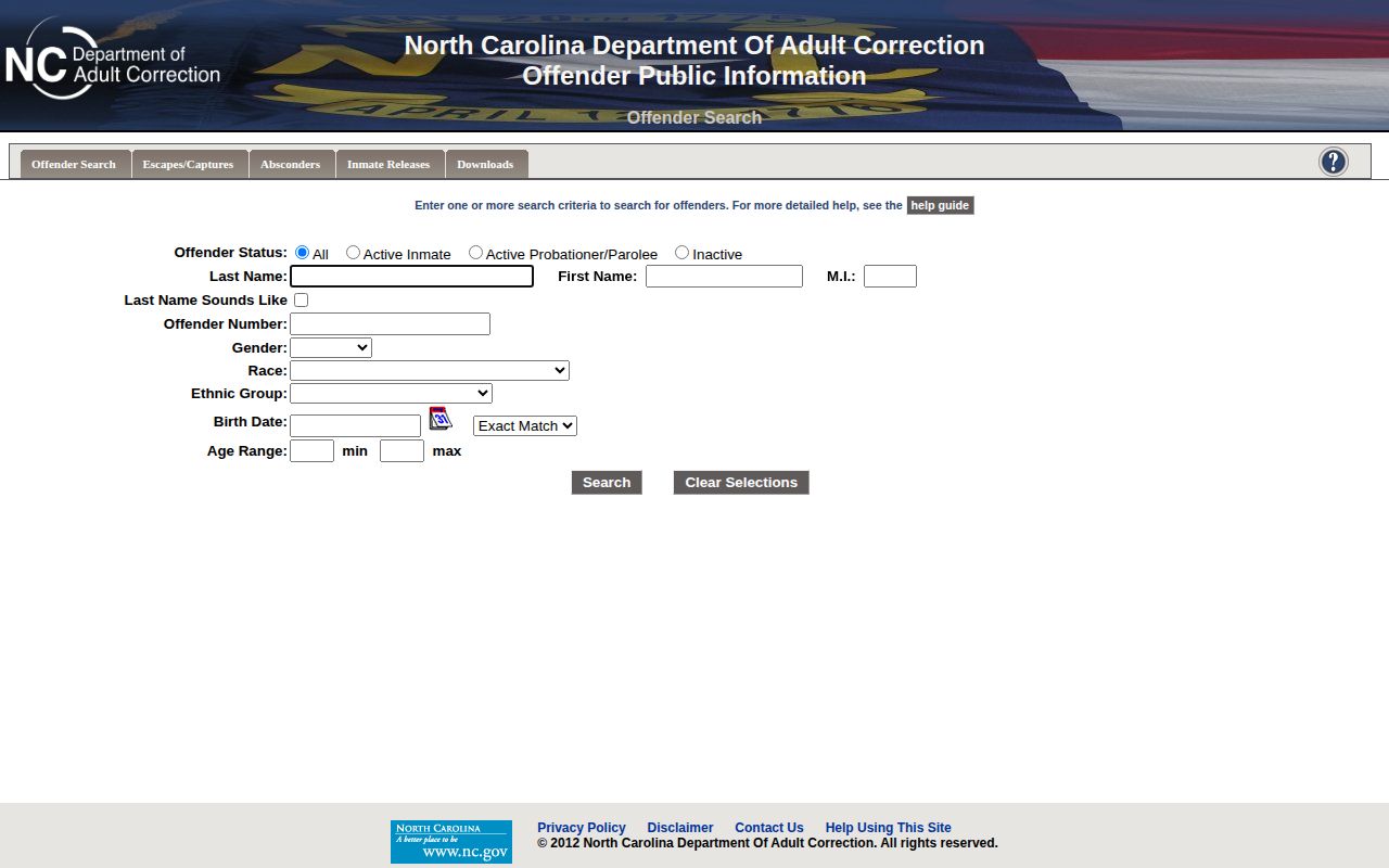 North Carolina state custody offender search for a Robeson County record