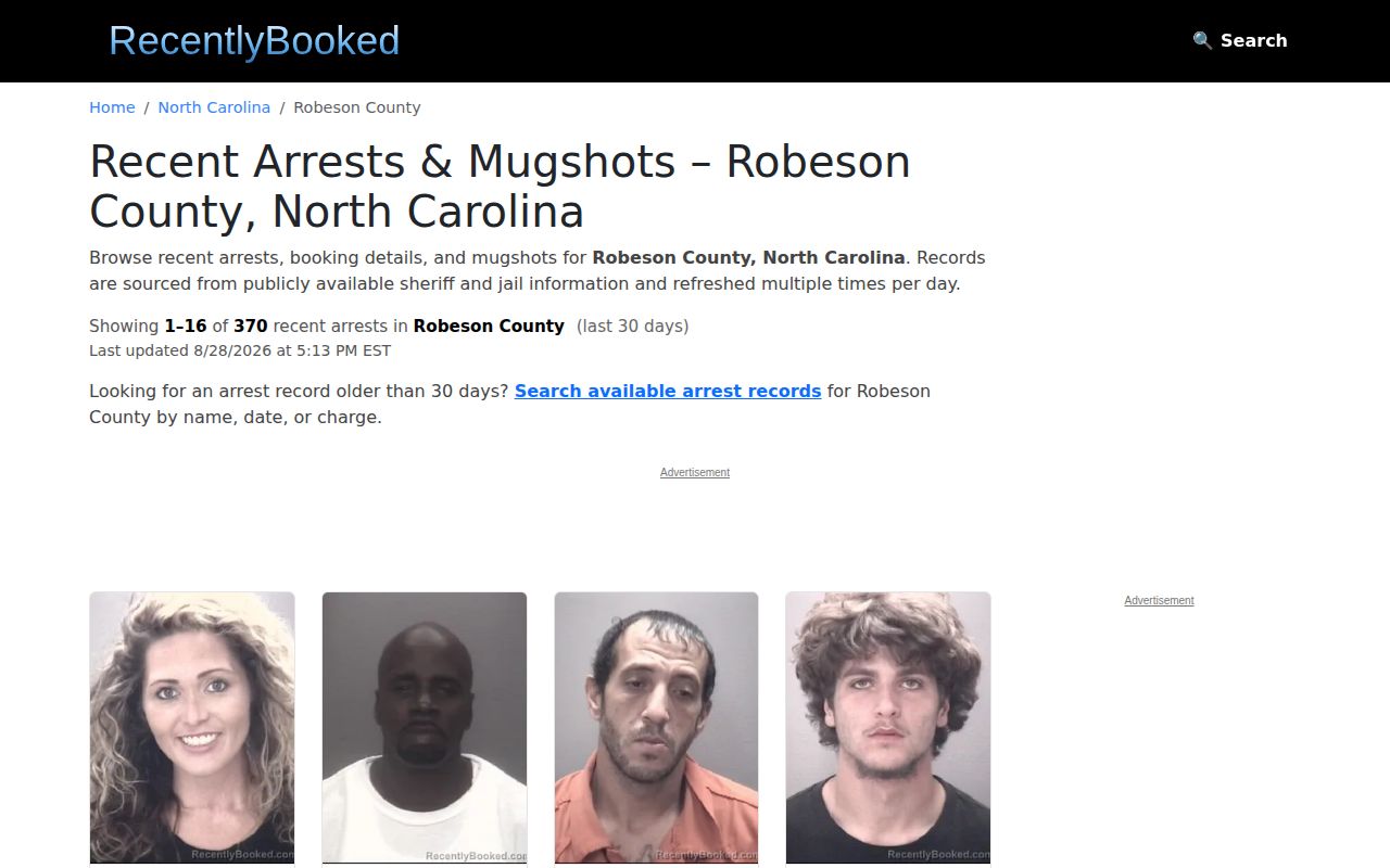 Unofficial Robeson County recent booking index source